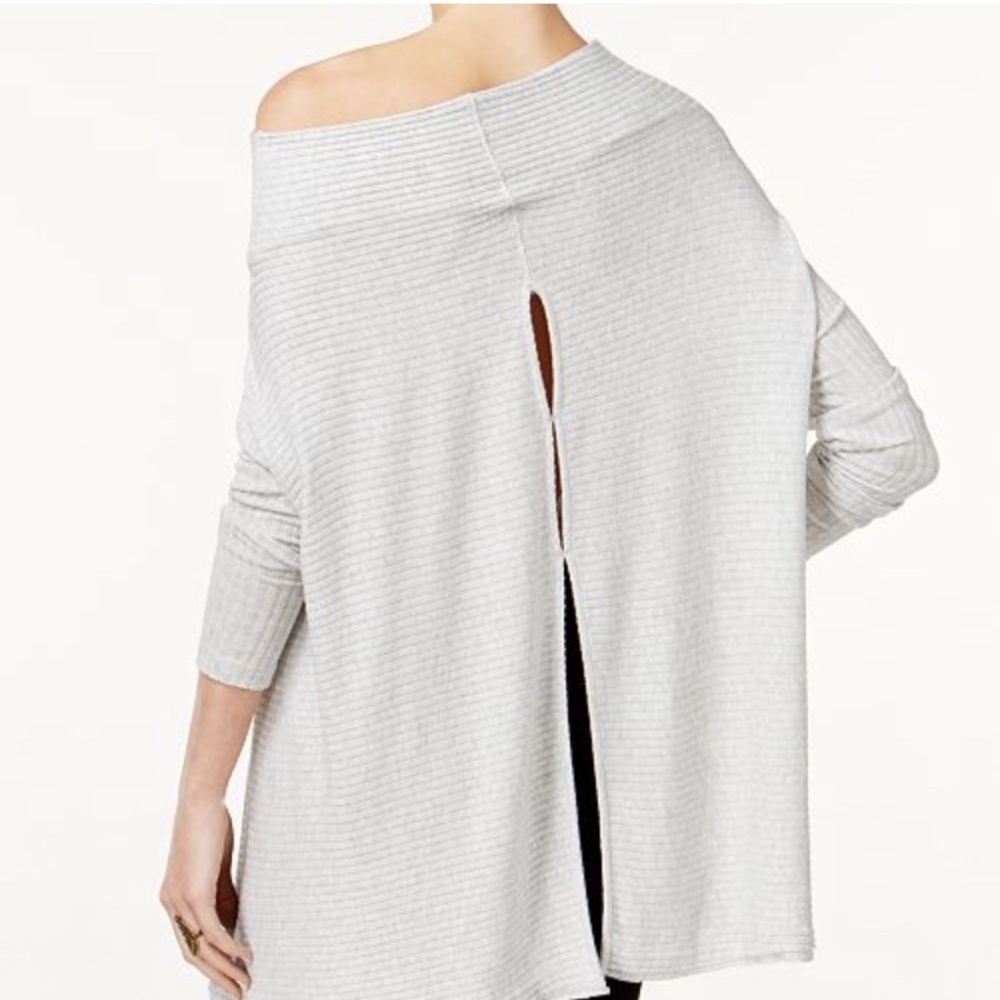Free People Lover Ribbed Cutout Back Sweater Pullover Grey S Oversized Cozy Work